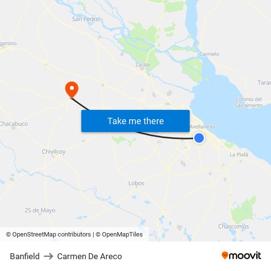 Banfield to Carmen De Areco map