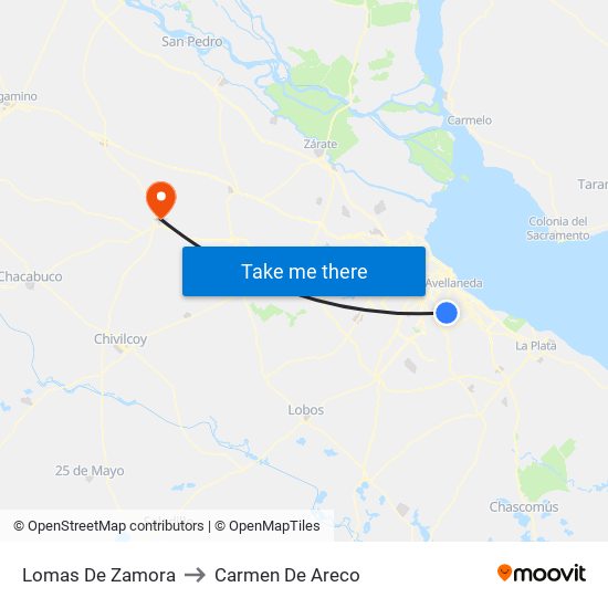 Lomas De Zamora to Carmen De Areco map