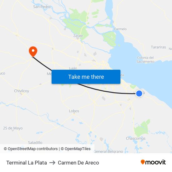 Terminal La Plata to Carmen De Areco map