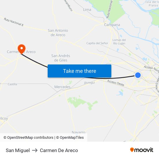 San Miguel to Carmen De Areco map