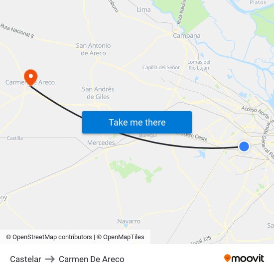 Castelar to Carmen De Areco map