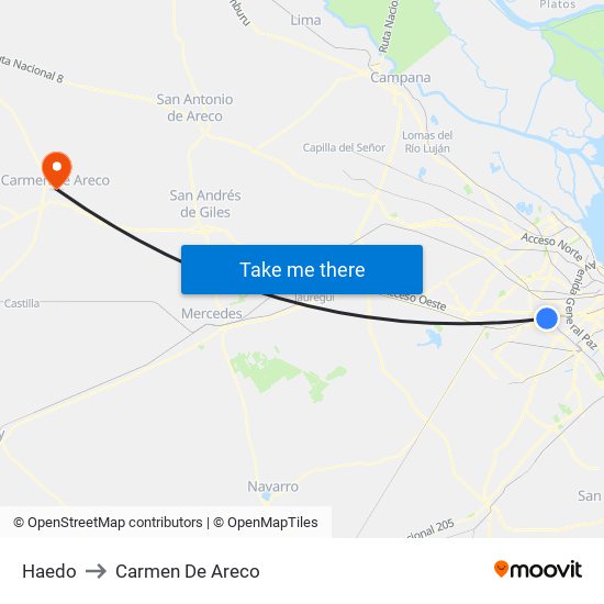 Haedo to Carmen De Areco map