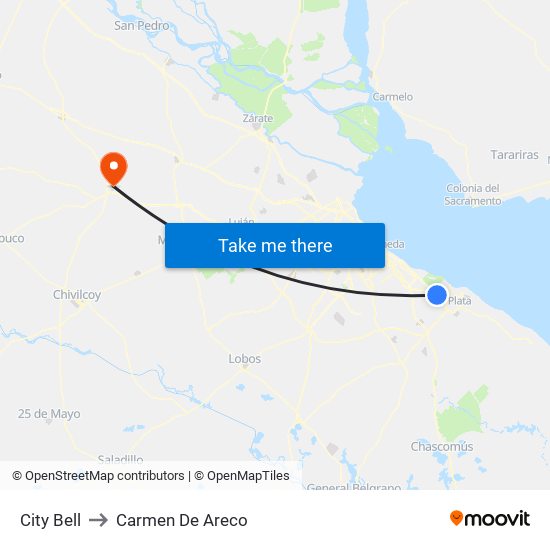 City Bell to Carmen De Areco map