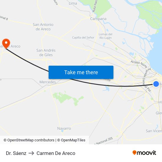 Dr. Sáenz to Carmen De Areco map