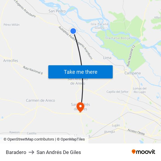 Baradero to San Andrés De Giles map