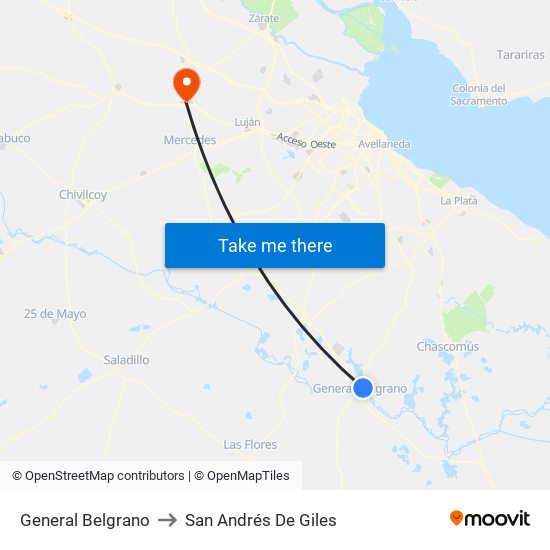 General Belgrano to San Andrés De Giles map