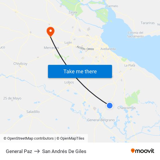 General Paz to San Andrés De Giles map