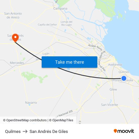 Quilmes to San Andrés De Giles map