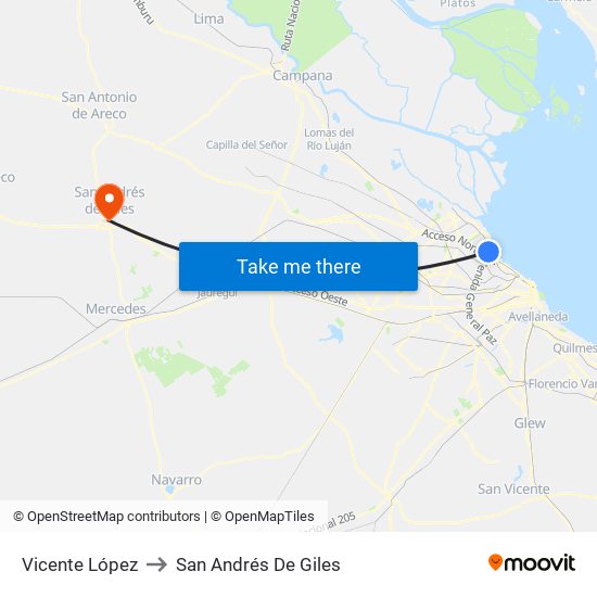 Vicente López to San Andrés De Giles map