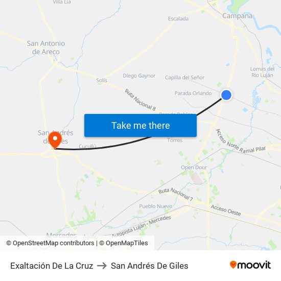 Exaltación De La Cruz to San Andrés De Giles map