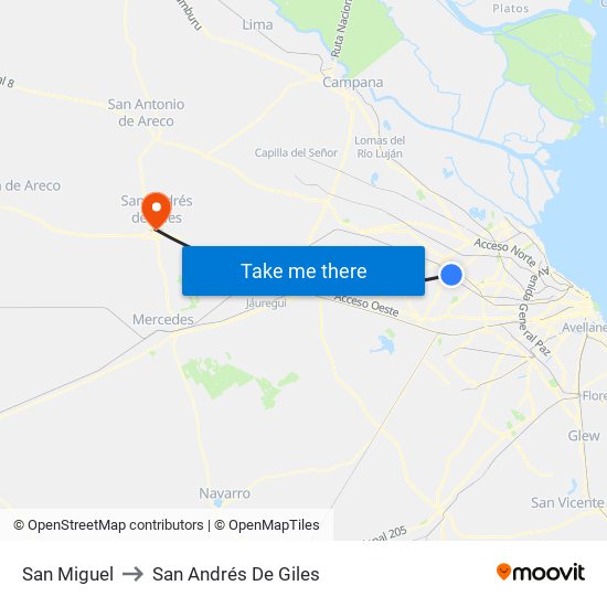 San Miguel to San Andrés De Giles map