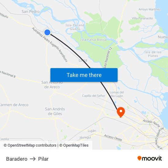 Baradero to Pilar map