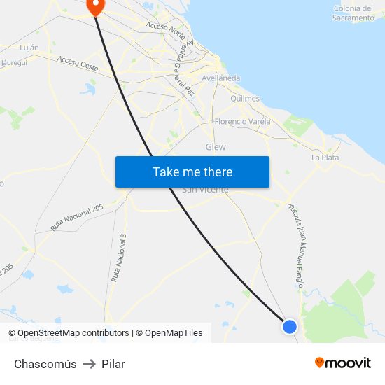 Chascomús to Pilar map