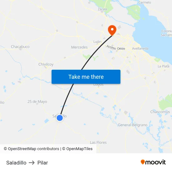 Saladillo to Pilar map