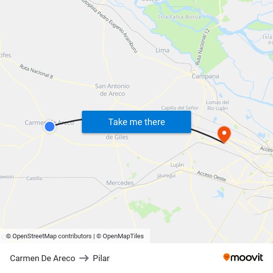 Carmen De Areco to Pilar map