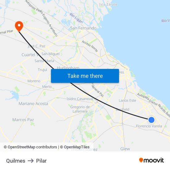Quilmes to Pilar map