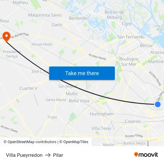 Villa Pueyrredon to Pilar map