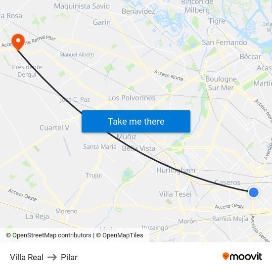 Villa Real to Pilar map