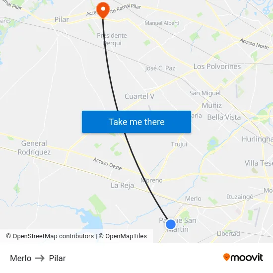 Merlo to Pilar map