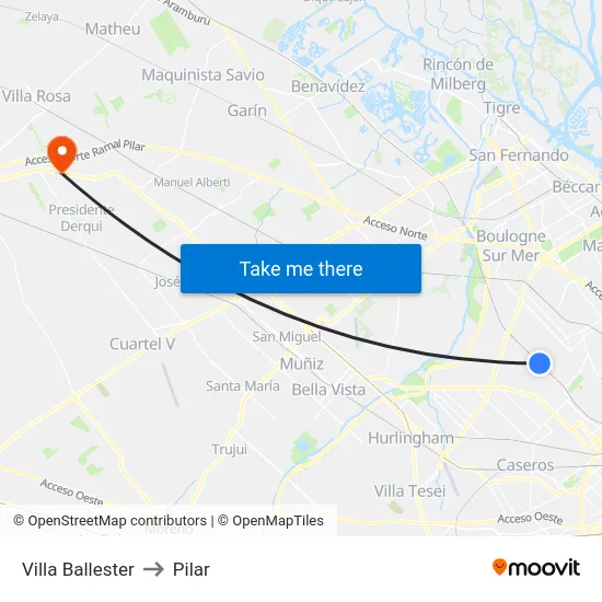 Villa Ballester to Pilar map
