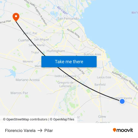 Florencio Varela to Pilar map
