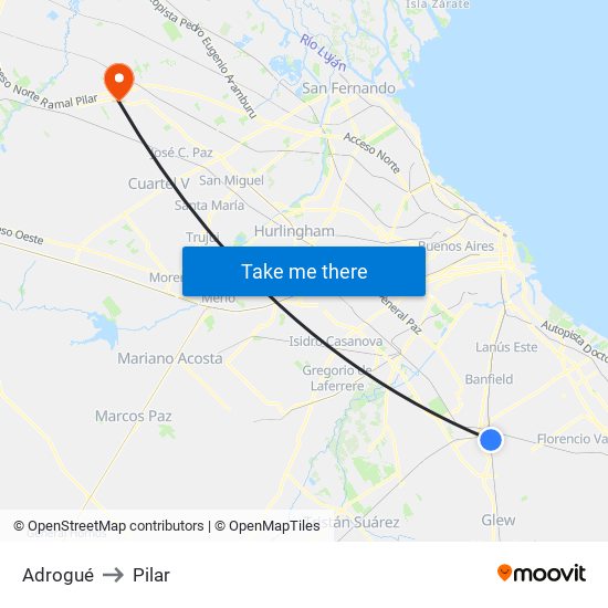 Adrogué to Pilar map