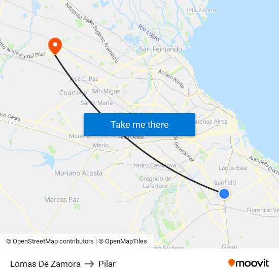 Lomas De Zamora to Pilar map