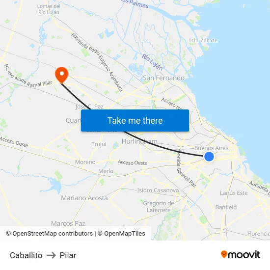 Caballito to Pilar map