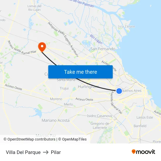Villa Del Parque to Pilar map