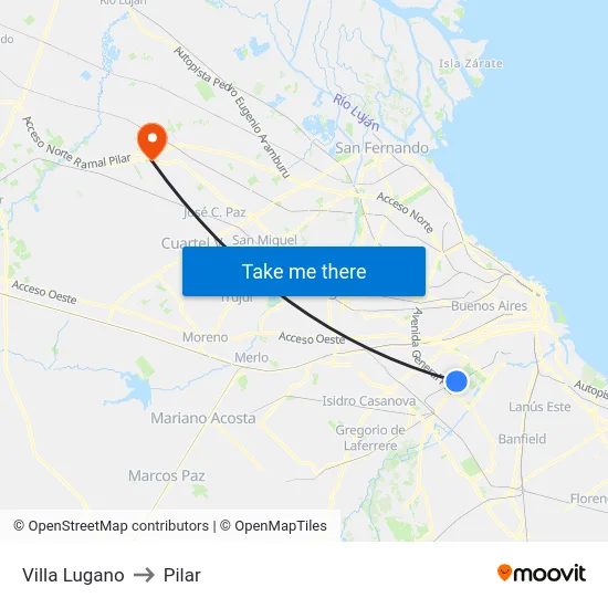 Villa Lugano to Pilar map