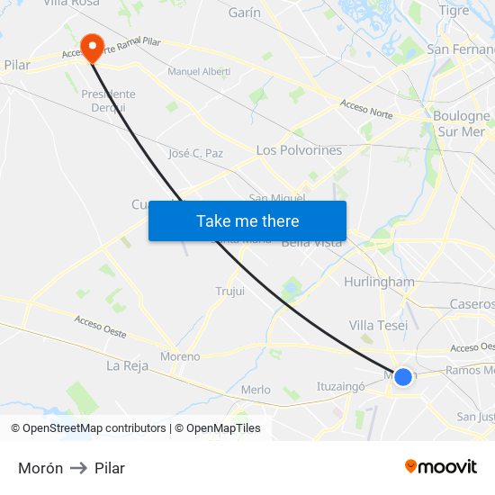 Morón to Pilar map