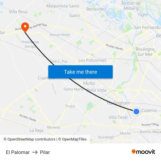 El Palomar to Pilar map