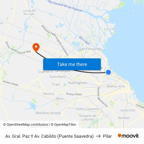 Puente Saavedra (Arriba) to Pilar map