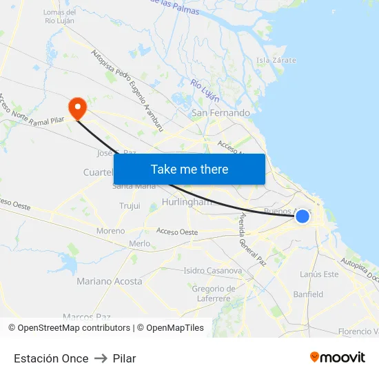 Estación Once to Pilar map