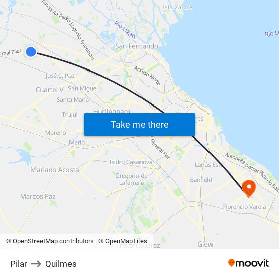 Pilar to Quilmes map