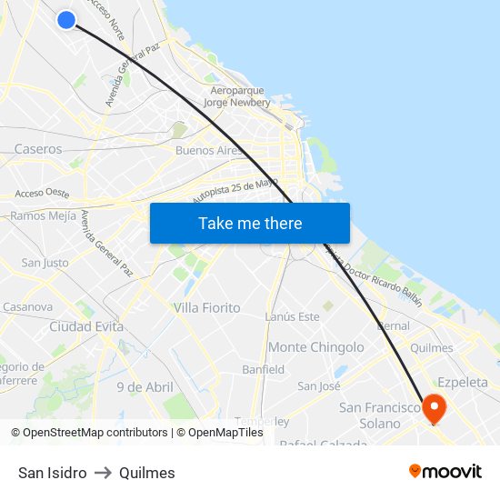 San Isidro to Quilmes map