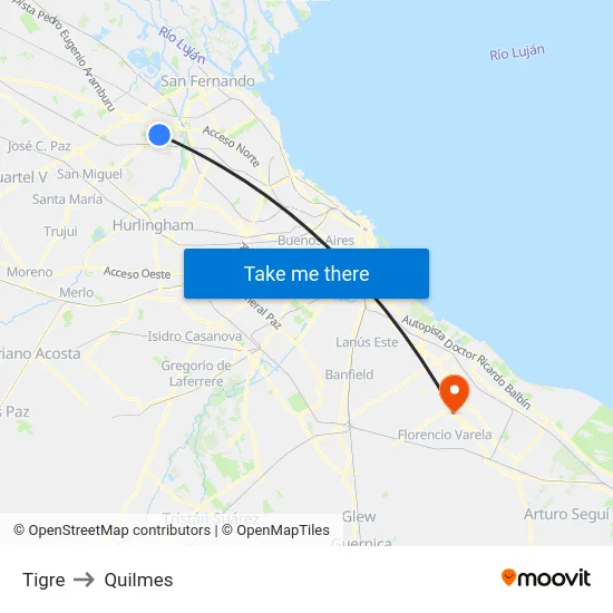 Tigre to Quilmes map