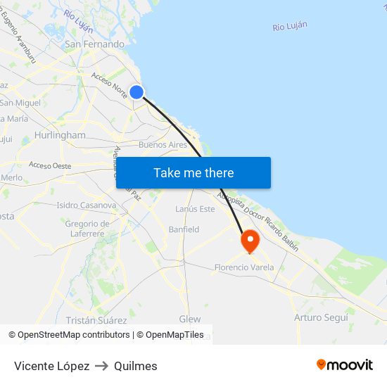 Vicente López to Quilmes map