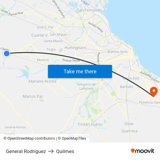 General Rodríguez to Quilmes map