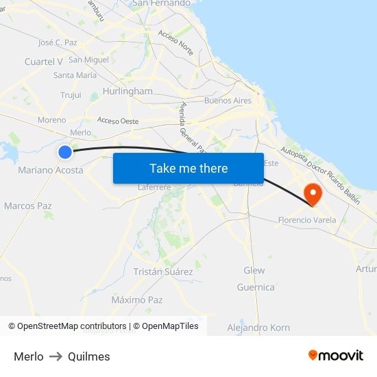Merlo to Quilmes map