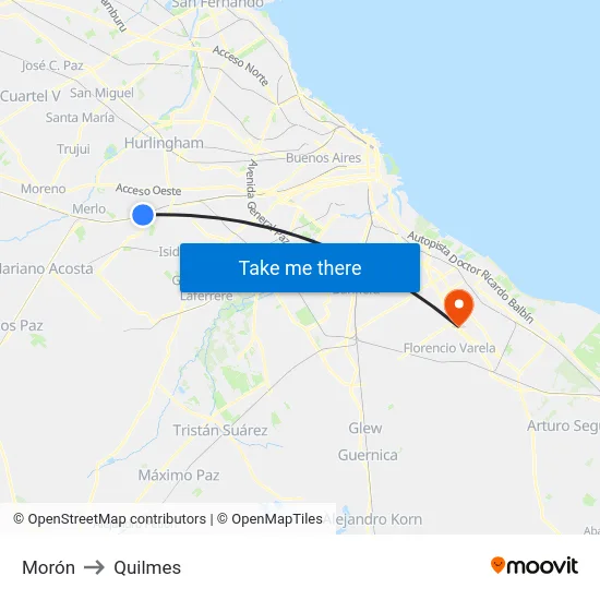 Morón to Quilmes map