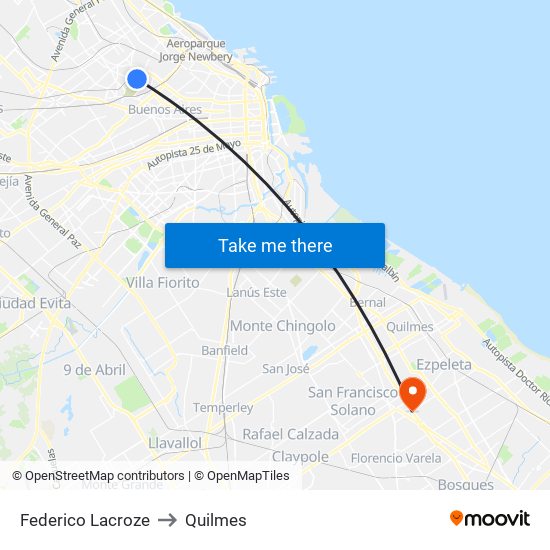 Federico Lacroze to Quilmes map
