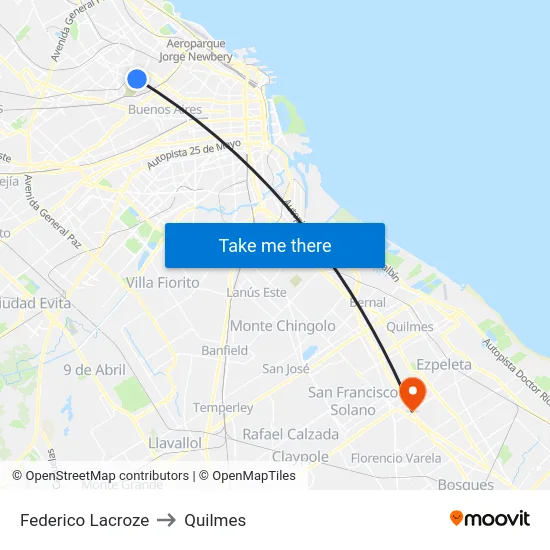 Federico Lacroze to Quilmes map