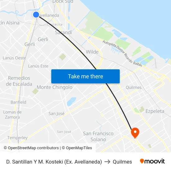 D. Santillan Y M. Kosteki (Ex. Avellaneda) to Quilmes map