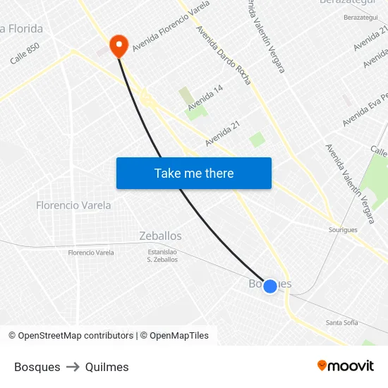 Bosques to Quilmes map