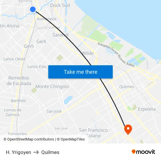 H. Yrigoyen to Quilmes map