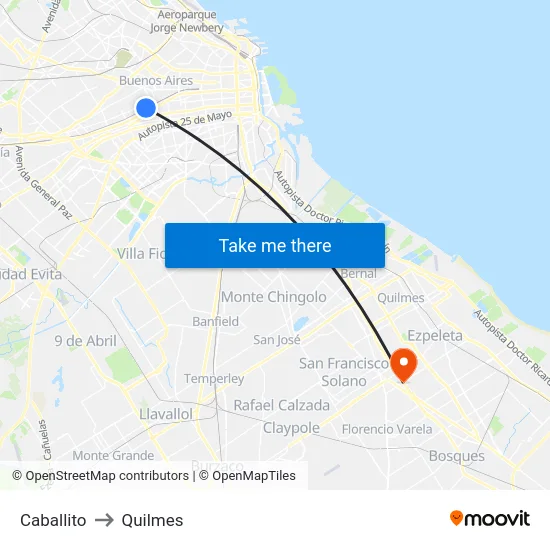 Caballito to Quilmes map