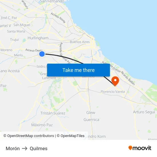 Morón to Quilmes map