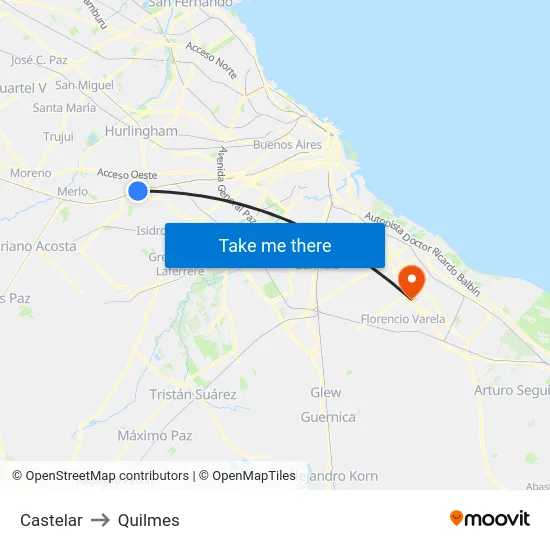 Castelar to Quilmes map