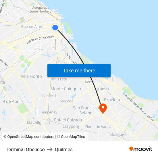 Terminal Obelisco to Quilmes map